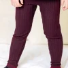 Ribbed-Knit Pants Burgundy