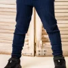 Ribbed-Knit Pants Dark Blue