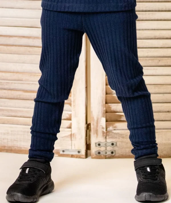 Ribbed-Knit Pants Dark Blue