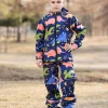 SET - Waterproof Softshell Pants And Hoodie Dino And Flower