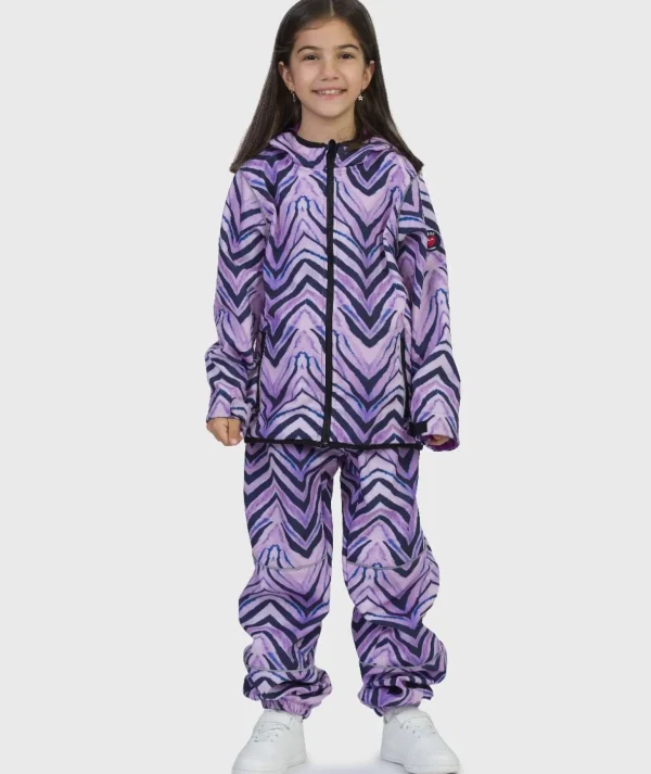 SET - Waterproof Softshell Pants And Hoodie Purple Zebra