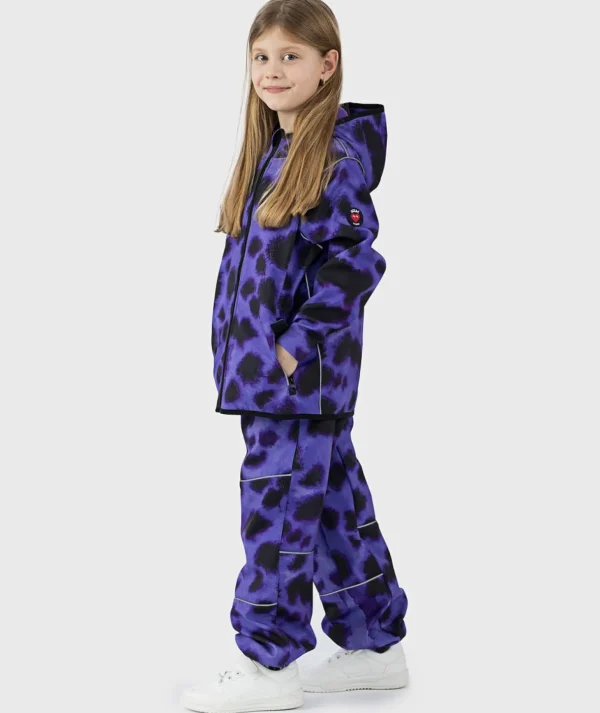 SET - Waterproof Softshell Pants And Hoodie Animal Print Purple