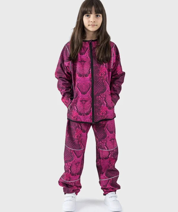 SET - Waterproof Softshell Pants And Hoodie Snake Fuchsia