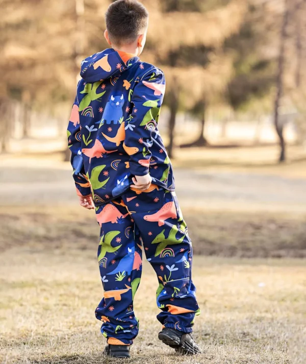 SET - Waterproof Softshell Pants And Hoodie Dino And Flower