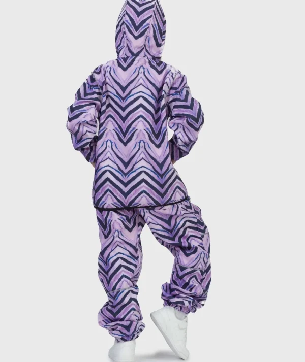 SET - Waterproof Softshell Pants And Hoodie Purple Zebra