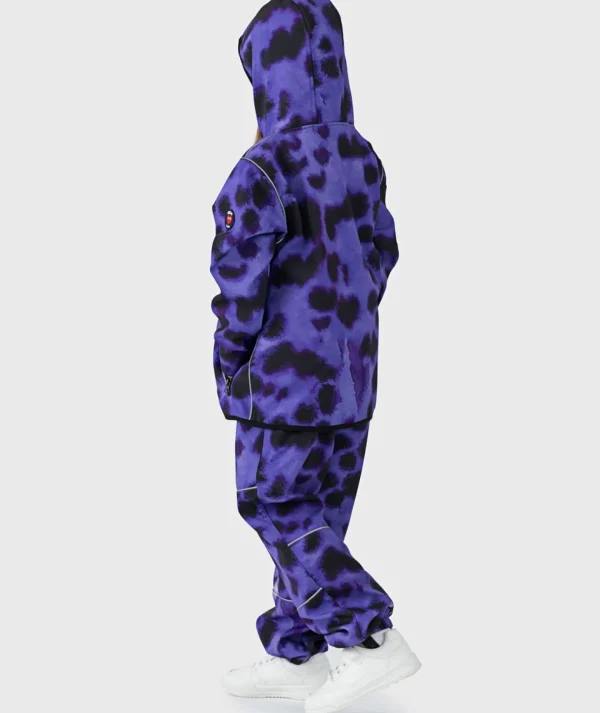 SET - Waterproof Softshell Pants And Hoodie Animal Print Purple