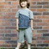 Short Pants Grey Pockets Abstract Stripes