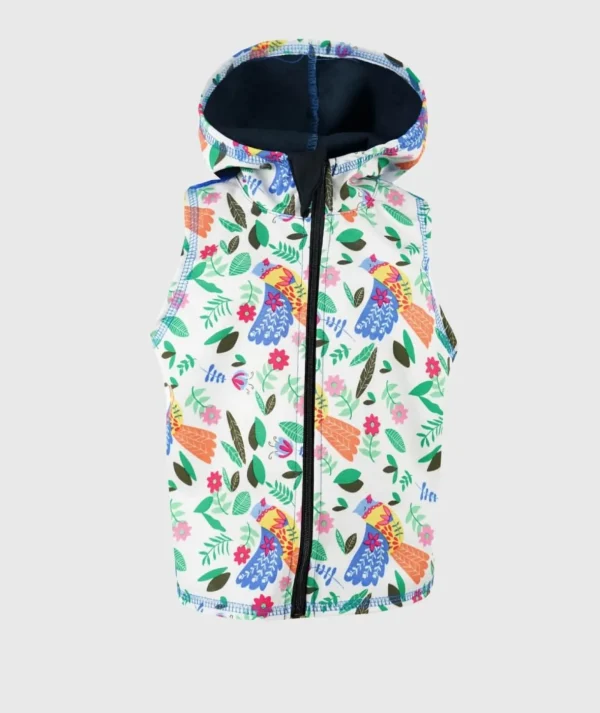 Softshell And Polar Fleece Hooded Vest Flowers And Birds Drawings