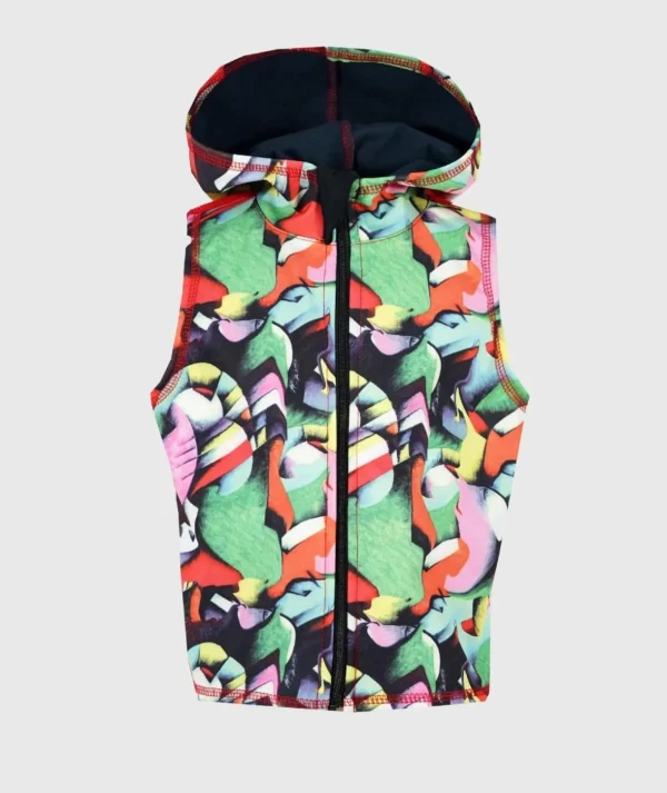 Softshell And Polar Fleece Hooded Vest Abstract Shapes