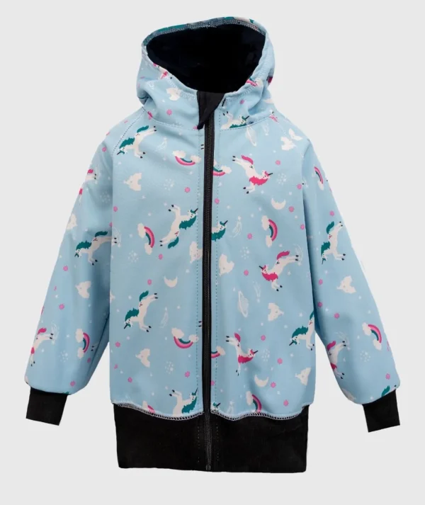 Waterproof Softshell Hoodie Unicorns And Rainbows Blue