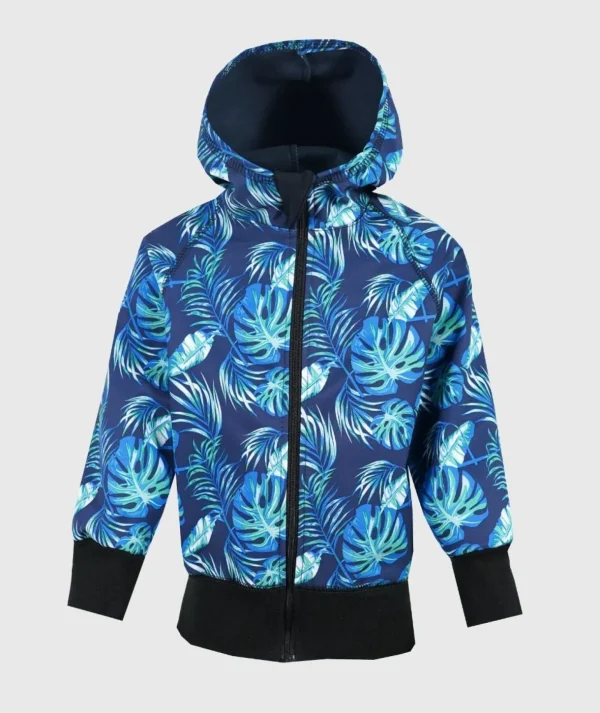 Waterproof Softshell Hoodie Blue Leaves