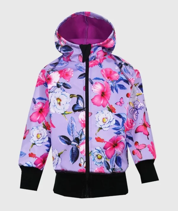 Waterproof Softshell Hoodie Exotic Flowers And Butterflies