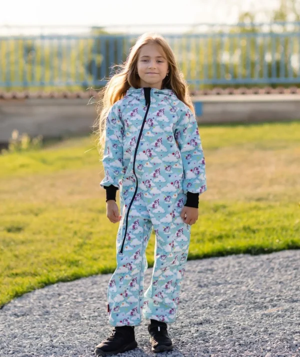 Waterproof Softshell Overall Comfy Unicorns Blue Jumpsuit