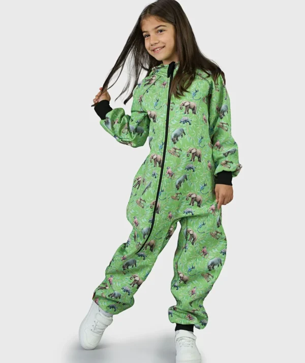 Waterproof Softshell Overall Comfy Tropical Animals Green Jumpsuit