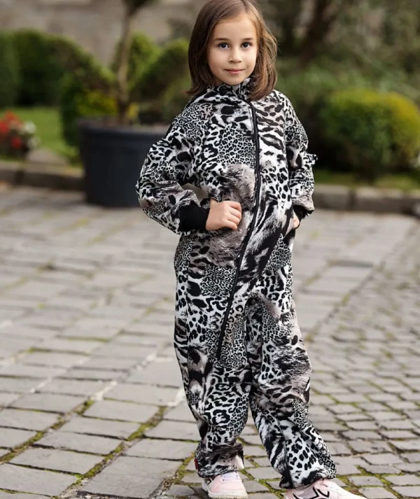 Waterproof Softshell Overall Comfy Grey Animal Print Jumpsuit