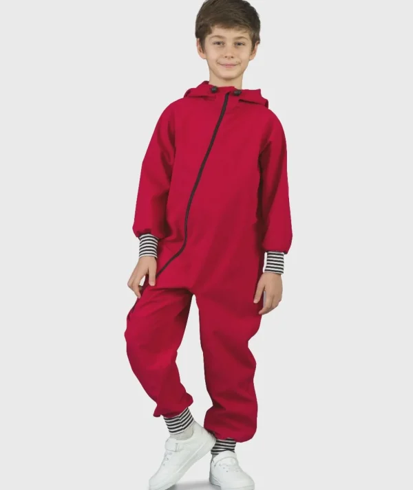 Waterproof Softshell Overall Comfy Intense Red Striped Cuffs Jumpsuit