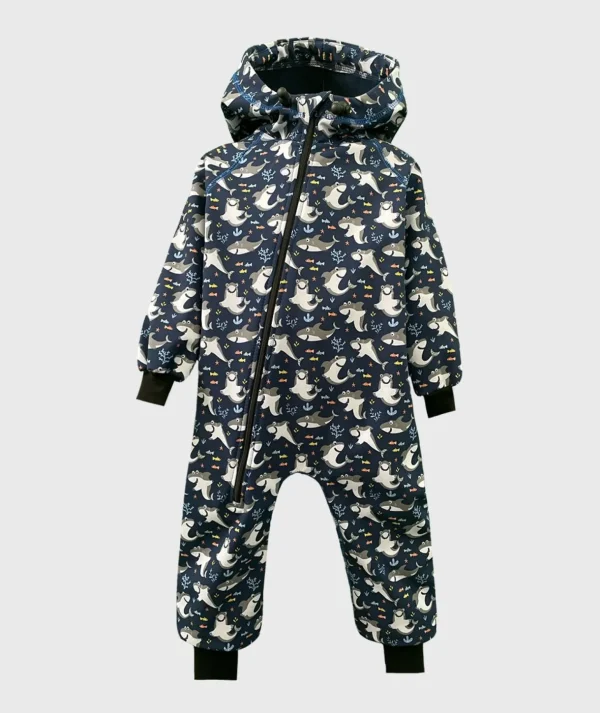 Waterproof Softshell Overall Comfy Smiley Sharks Jumpsuit