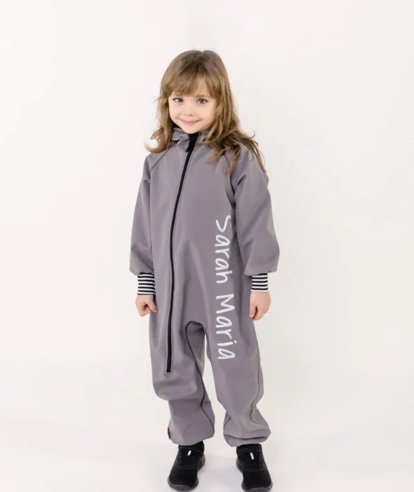 Waterproof Softshell Overall Comfy Grey Striped Cuffs Jumpsuit