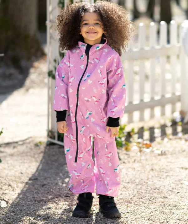 Waterproof Softshell Overall Comfy Unicorns And Rainbows Pink Bodysuit