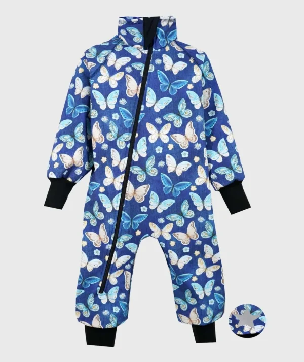 Waterproof Softshell Overall Comfy Denim Blue Butterflies Bodysuit