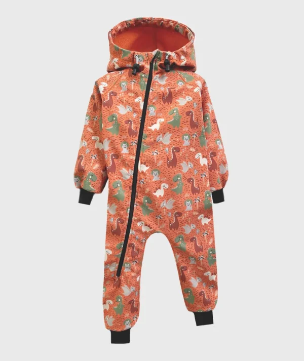 Waterproof Softshell Overall Comfy Jolly Dino Orange Jumpsuit