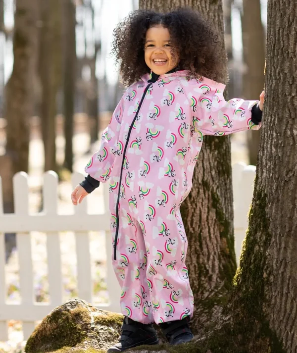 Waterproof Softshell Overall Comfy Panda And Rainbows Pink Jumpsuit