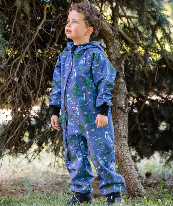 Waterproof Softshell Overall Comfy Joyful Dino Blue Jumpsuit