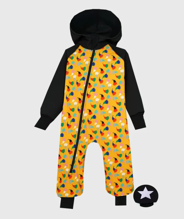 Waterproof Softshell Overall Comfy Black And Yellow Tulips Jumpsuit