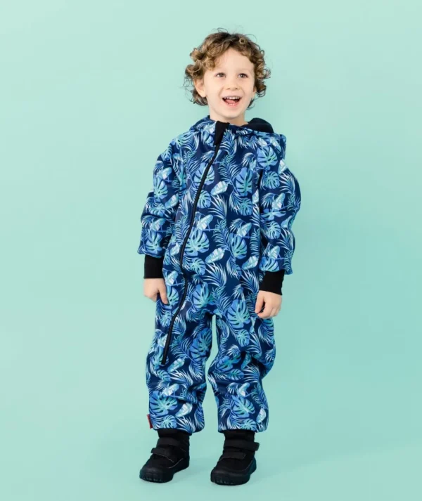 Waterproof Softshell Overall Comfy Blue Leaves Jumpsuit