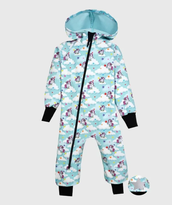 Waterproof Softshell Overall Comfy Unicorns Blue Jumpsuit