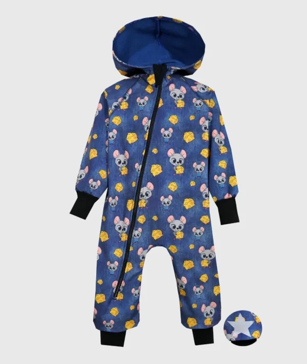 Waterproof Softshell Overall Comfy Mice Blue Jumpsuit