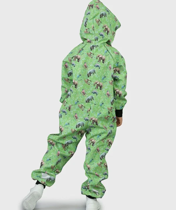 Waterproof Softshell Overall Comfy Tropical Animals Green Jumpsuit