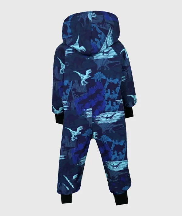 Waterproof Softshell Overall Comfy Dino Shadows Blue Jumpsuit