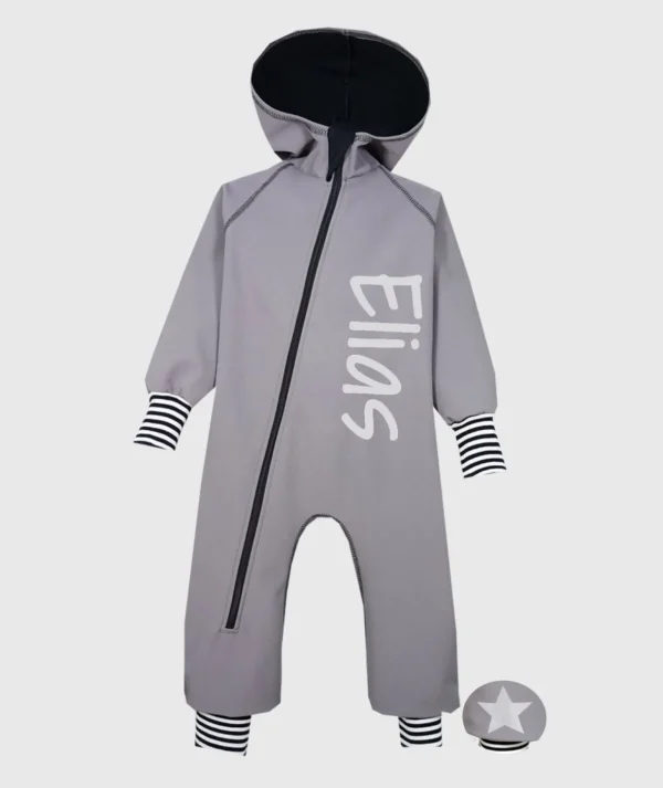 Waterproof Softshell Overall Comfy Grey Striped Cuffs Jumpsuit