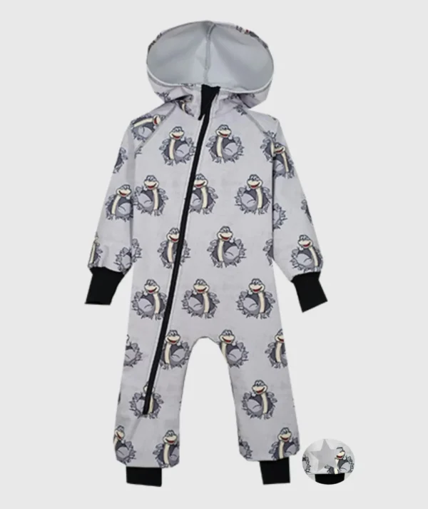 Waterproof Softshell Overall Comfy Joyful Dino Grey Jumpsuit