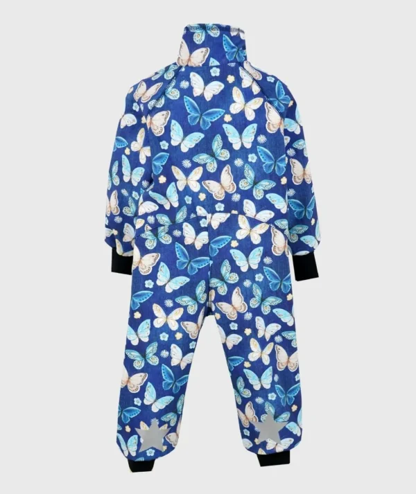 Waterproof Softshell Overall Comfy Denim Blue Butterflies Bodysuit