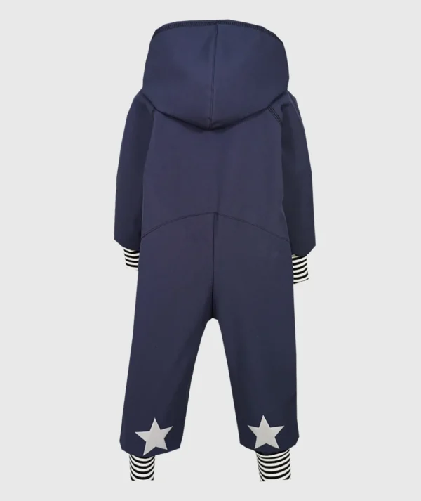 Waterproof Softshell Overall Comfy Night Blue Striped Cuffs Jumpsuit