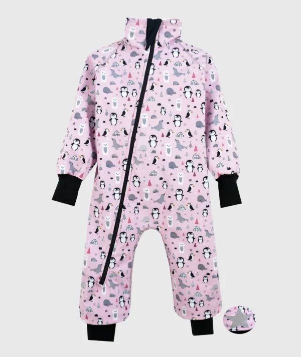 Waterproof Softshell Overall Comfy Arctic Animals Pink Bodysuit