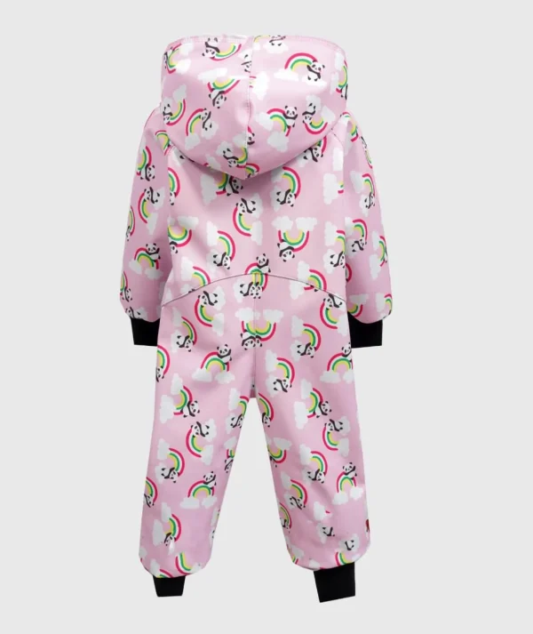 Waterproof Softshell Overall Comfy Panda And Rainbows Pink Jumpsuit