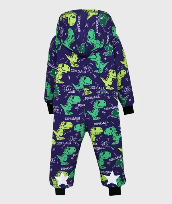 Waterproof Softshell Overall Comfy Dark Blue Dino Jumpsuit