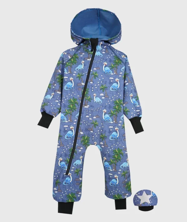 Waterproof Softshell Overall Comfy Joyful Dino Blue Jumpsuit