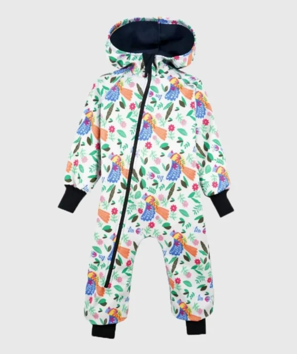 Waterproof Softshell Overall Comfy Flowers and Birds Drawings Jumpsuit