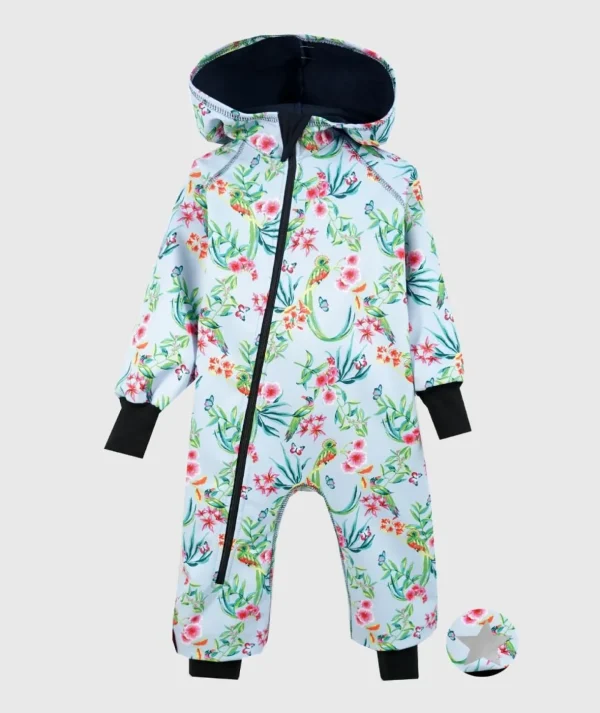 Waterproof Softshell Overall Comfy Exotic Flowers And Birds Jumpsuit