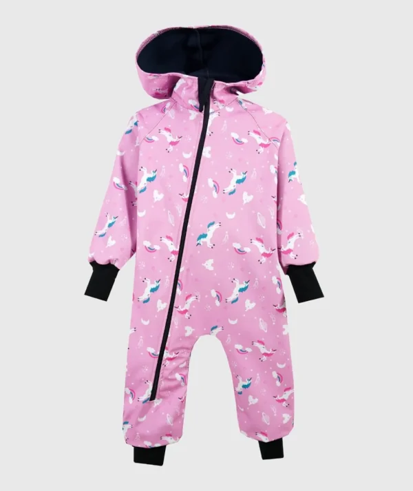 Waterproof Softshell Overall Comfy Unicorns And Rainbows Pink Jumpsuit