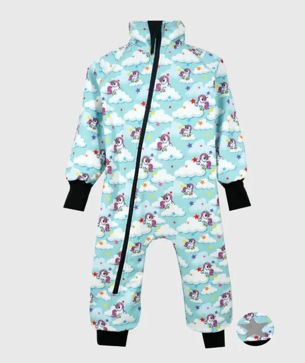 Waterproof Softshell Overall Comfy Unicorns Blue Bodysuit