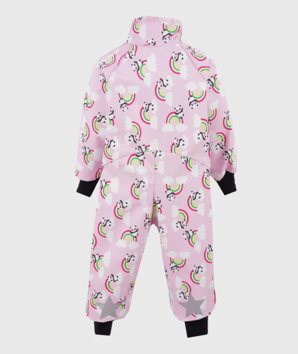 Waterproof Softshell Overall Comfy Panda And Rainbows Pink Bodysuit