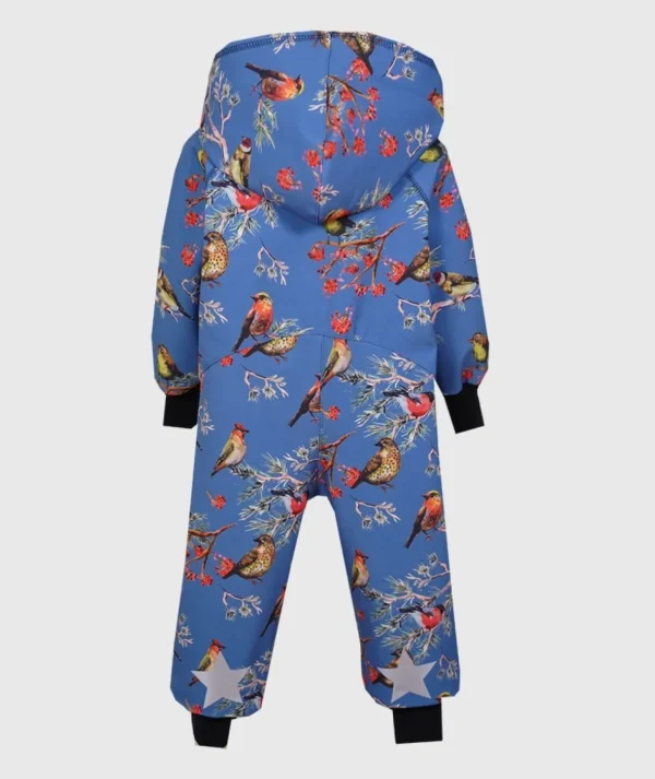 Waterproof Softshell Overall Comfy Dark Blue Birds Jumpsuit