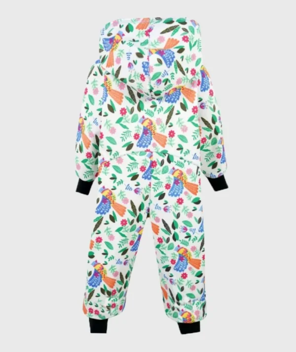 Waterproof Softshell Overall Comfy Flowers and Birds Drawings Jumpsuit