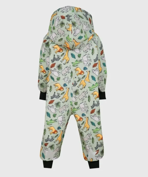 Waterproof Softshell Overall Comfy Savanna Animals Mint Jumpsuit