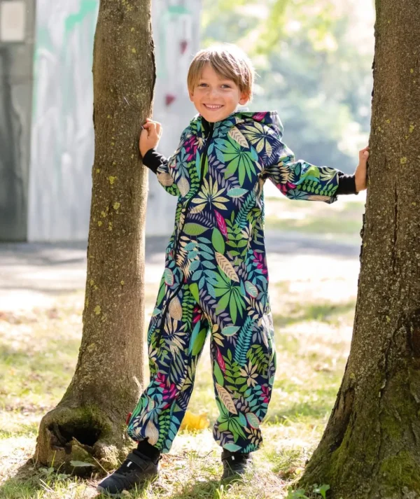 Waterproof Softshell Overall Comfy Ultramarine Leaves Jumpsuit